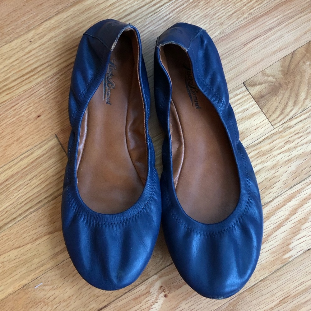 Lucky Brand Navy Blue Lthr Ballet Flats Sz 9 EUC
